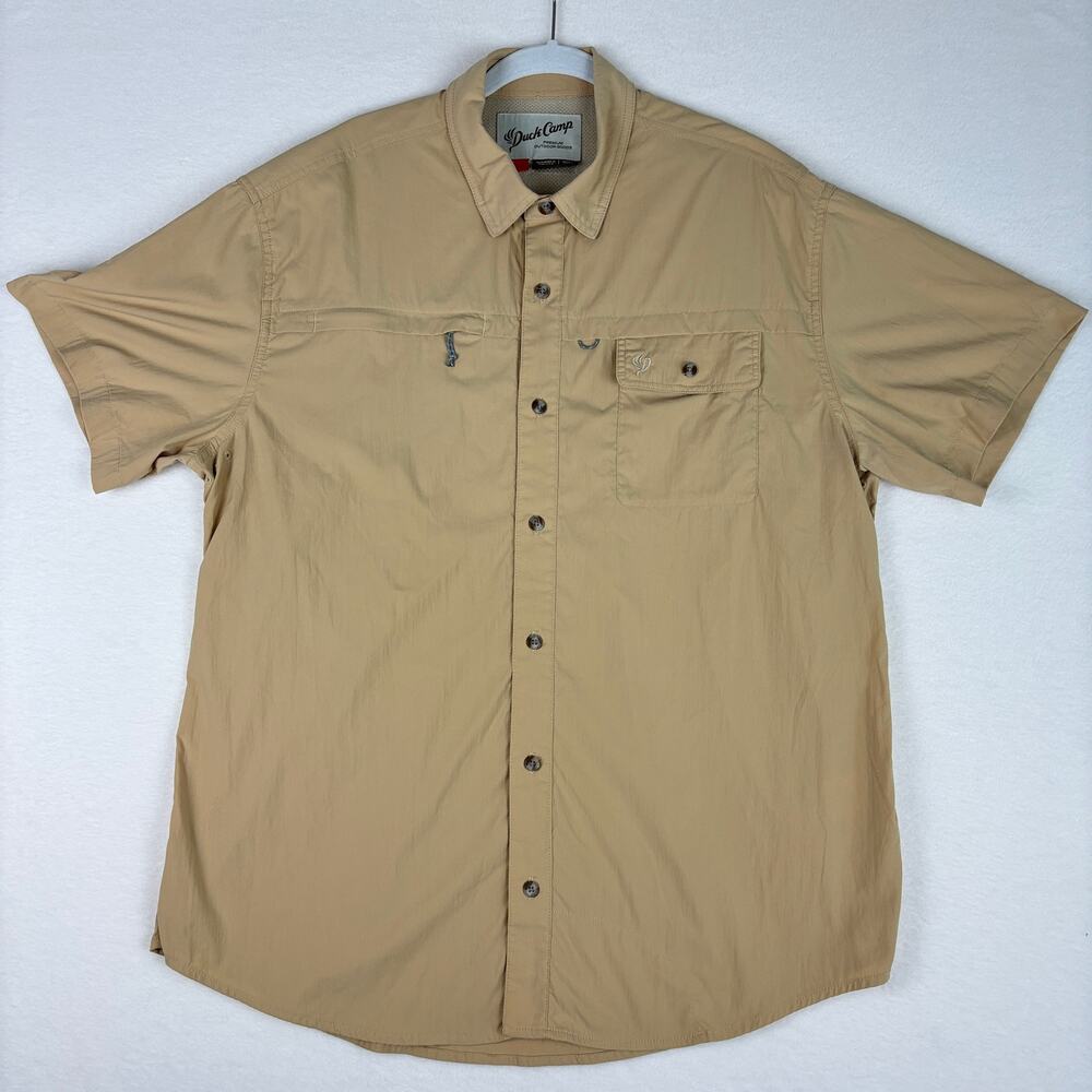 Duck Camp Signature Short Sleeve Vented Fishing Shirt w/ Pockets Men's XL Tan